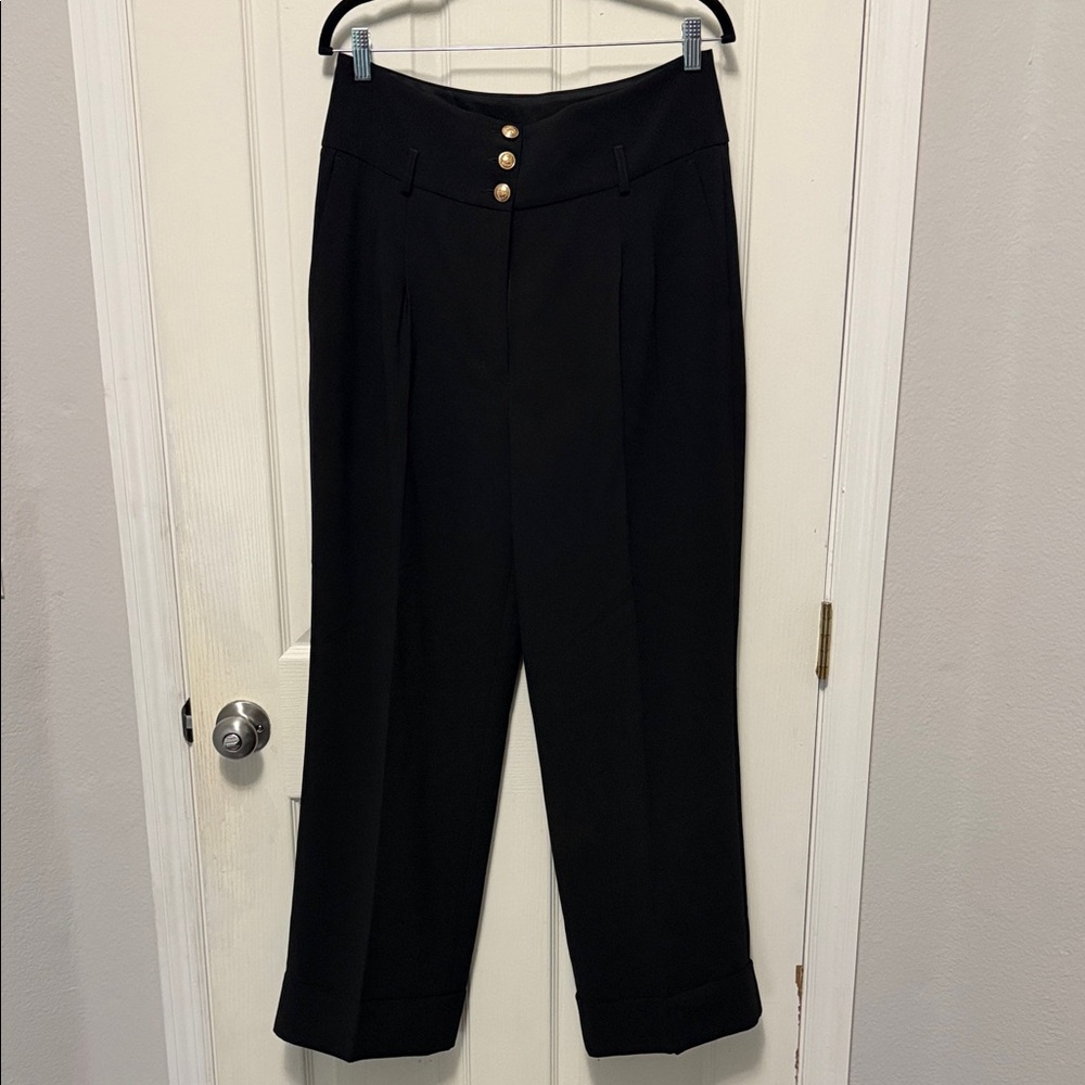 Express Black High-Waist Trousers with Gold Buttons